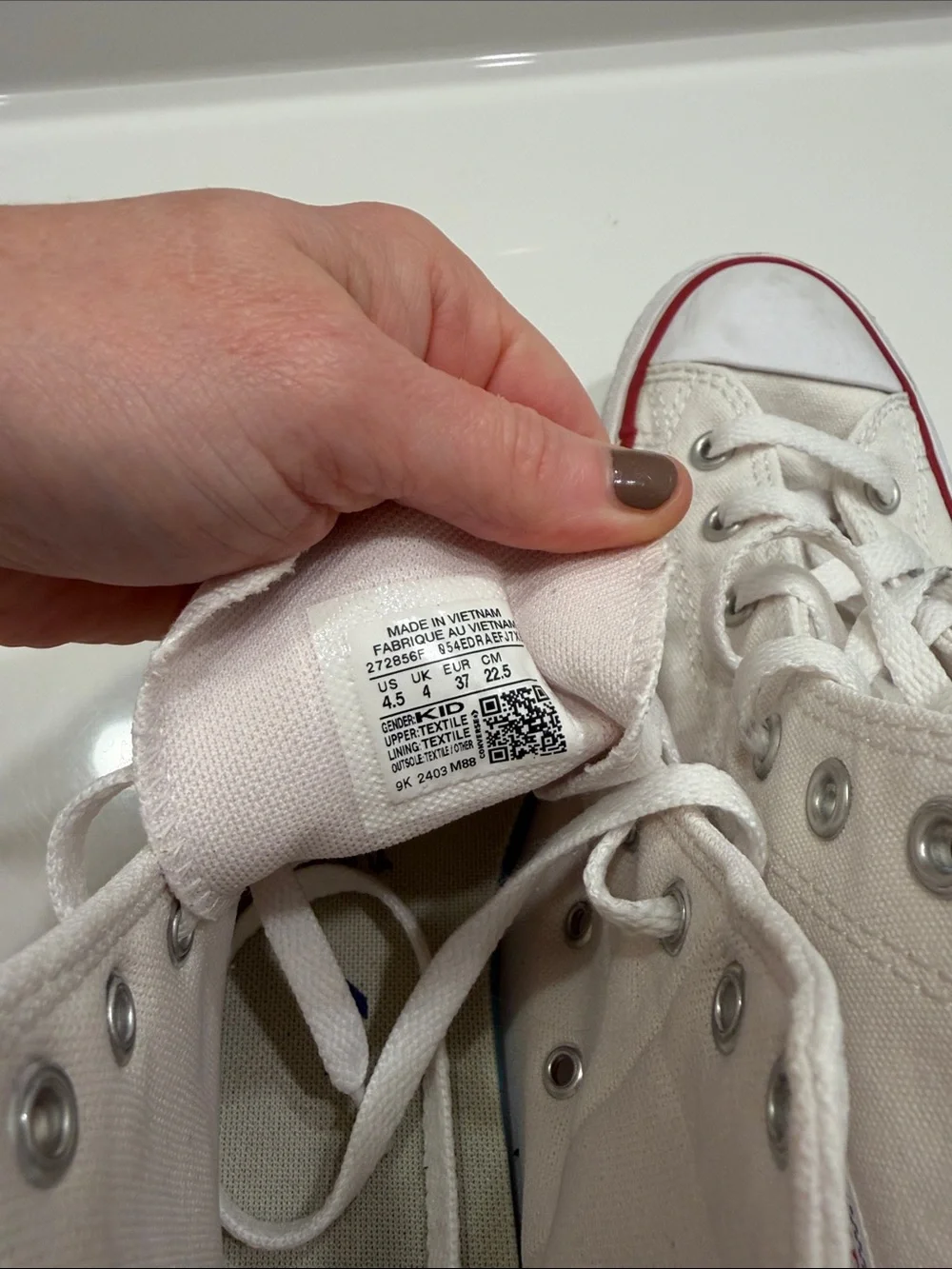 Converse White High Top Kids Sneakers with Red & Blue Accents